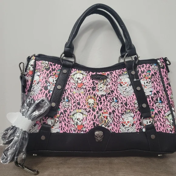 Ed Hardy Pink Cheetah Rhinestone Tote Bag